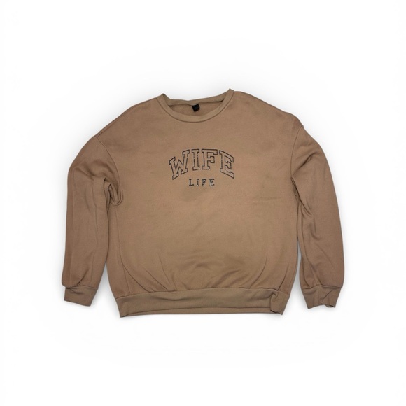 SHEIN Other - SHEIN Tan 'Wife Life' Men's Crewneck Sweater
